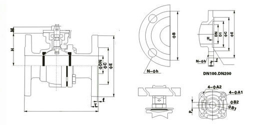 电动高平台球阀阀体结构图